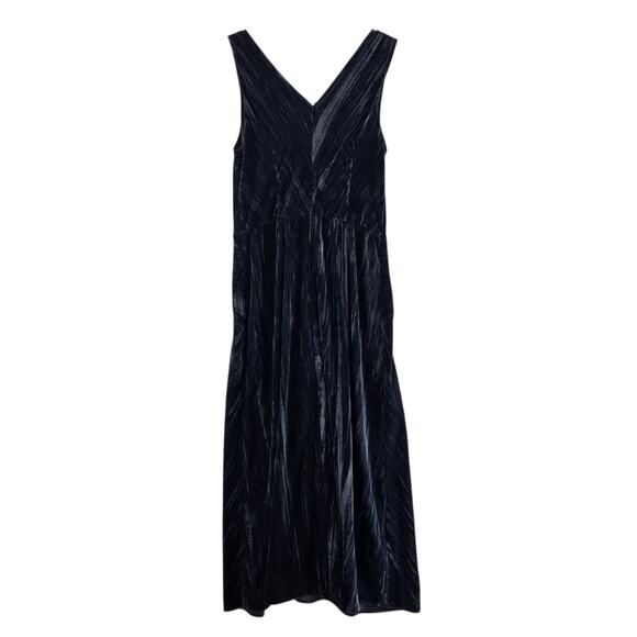 Vince Midi Dress Womens 6 Small NEW Ruched Slate Blue Crushed Velvet Sleeveless - Picture 3 of 10